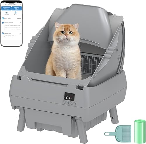 Caja de arena automática para gatos, control de aplicación, diseño de estilo abierto, monitor de salud inteligente, adecuado para gatos medianos y