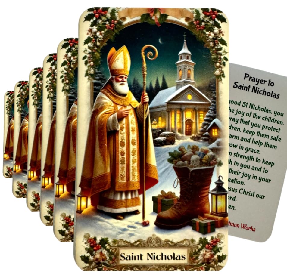 Westmon Works Saint Nicholas Holy Prayer Card Christmas Stocking Stuffer Bulk Pack Made in the USA, Set of 10