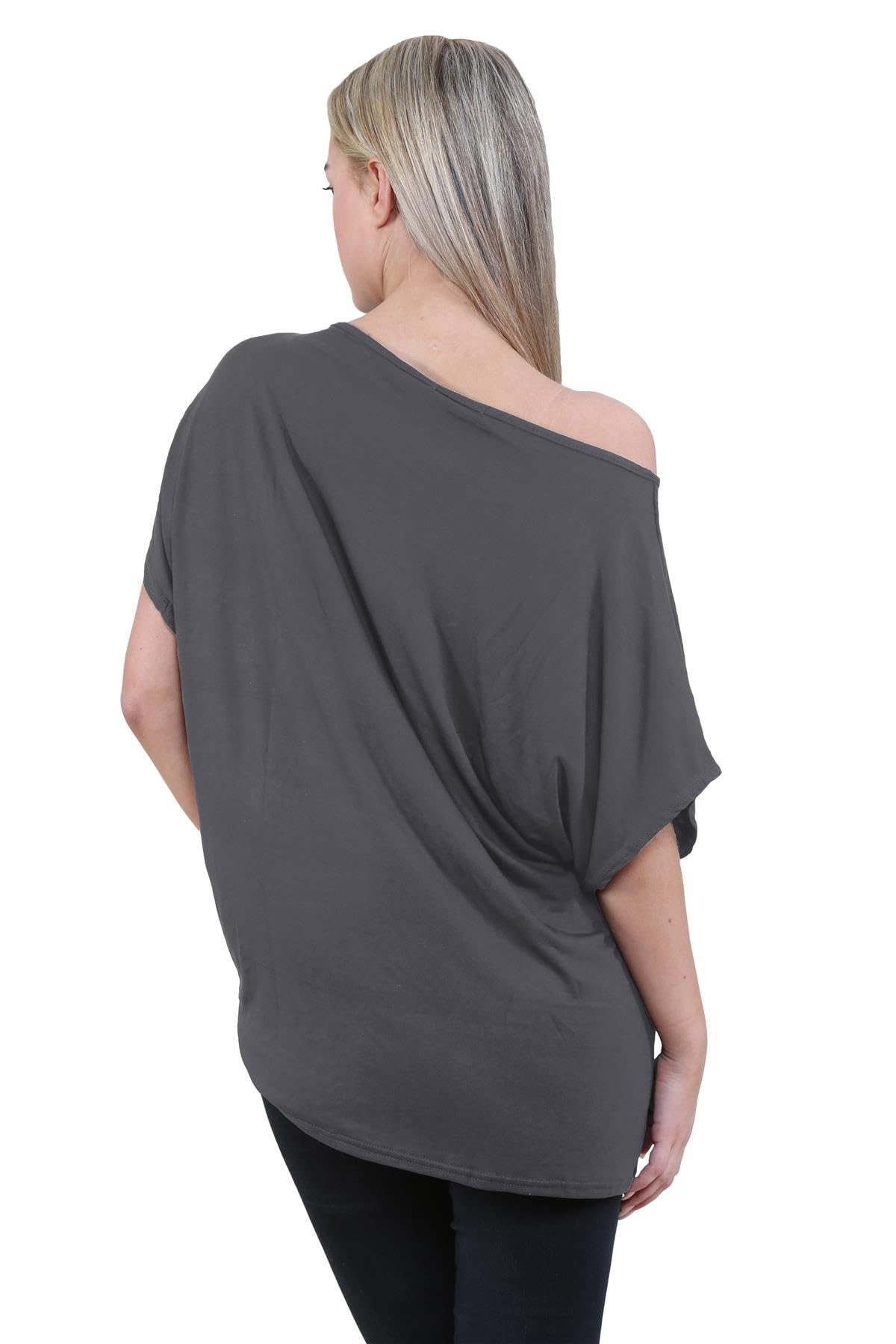 Janisramone Femmes Dames Nouveau Plaine De Le Épaule Batwing Manche Bardot Baggy Surdimensionné T-Shirt Tee Top