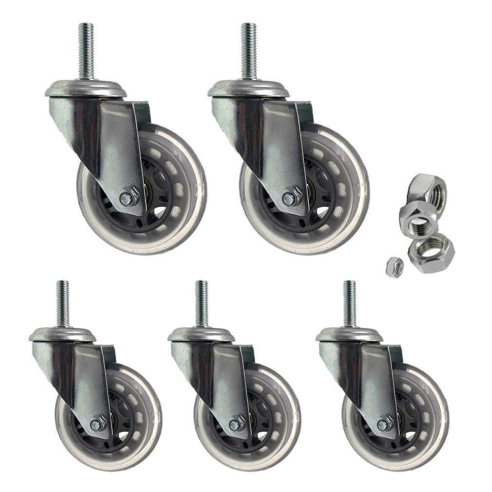 3" Ruedas para Silla Oficina,Rueda Giratoria para Muebles(5 Piezas),Varilla Roscada M8/M10/M12mm,Ruedas de Repuesto Resistente al Desgaste,Silencioso