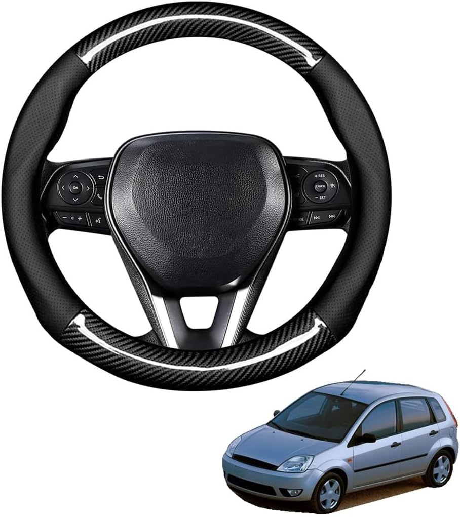 R-timer Carbon Fibre Steering Wheel Cover for VW Taigo Tiguan Tiguan Allspace Touareg Touran, Sporty Car Wheel Protector Premium Leather, Skidproof Protector,O-shaped