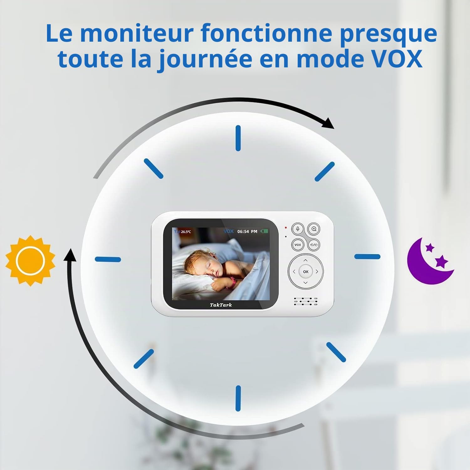 TakTark Babyphone Camera 3.2'' Écran IPS Babyphone Video Baby Phone Bébé Camera sans Fil, Visiophone bébé, Camera Bebe Surveillance de la Communication Bidirectionnelle,VOX, Vision Nocturne
