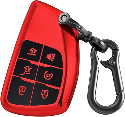 Funda para llavero Chevrolet con llavero, funda de TPU suave, 6 botones para llave de automóvil Suburban Corvette Tahoe 2021 2022 (rojo)
