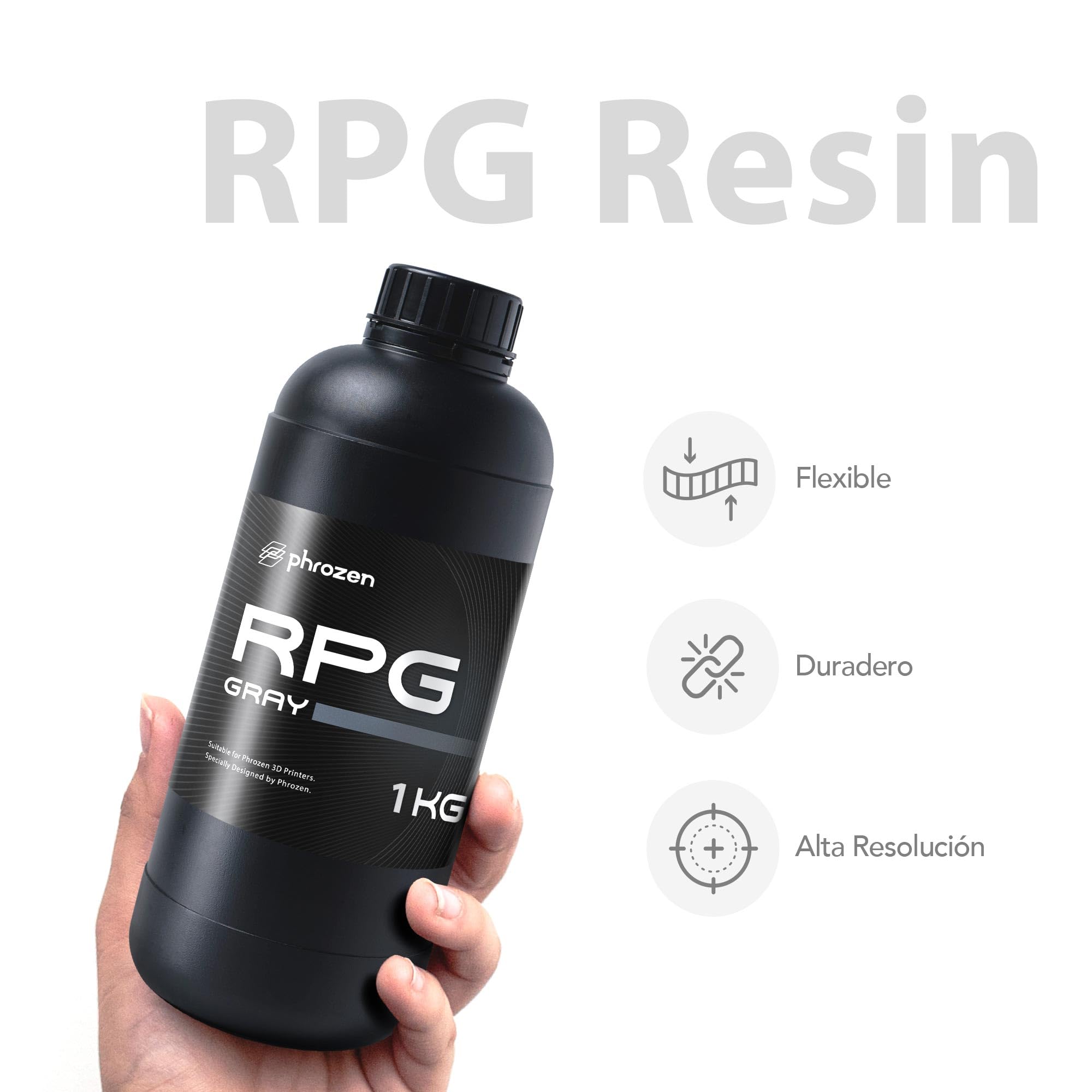 Phrozen RPG Resin | Resina para Impresoras 3D SLA/DLP/LCD | Fotopolímero Estándar de 405nm | Alta Flexibilidad y Precisión en Detalles | Ideal para Modelos de Juegos RPG - Gris (1kg)