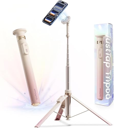 Miniatura 10 de KraftGeek Trípode magnético para teléfono con palo selfie automático de 66'' para iPhone MagSafe – con control remoto, trípode portátil para