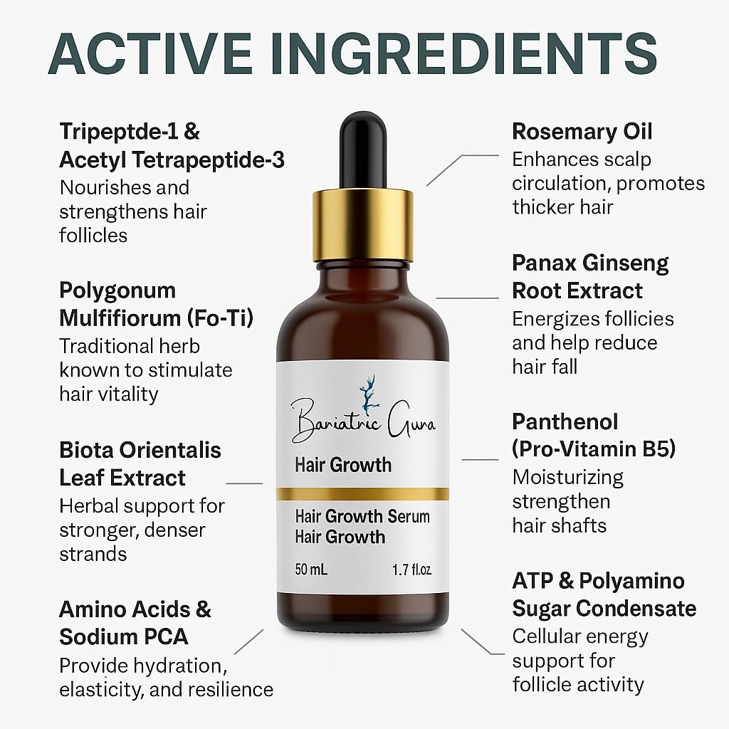 Hair Growth Serum with Multi-Peptides, Rosemary Oil, Biotin, Fo-Ti & Ginger – Nourishing Scalp Oil for Thinning Hair, Supports Thickness & Fullness for Women & Men, 50ML