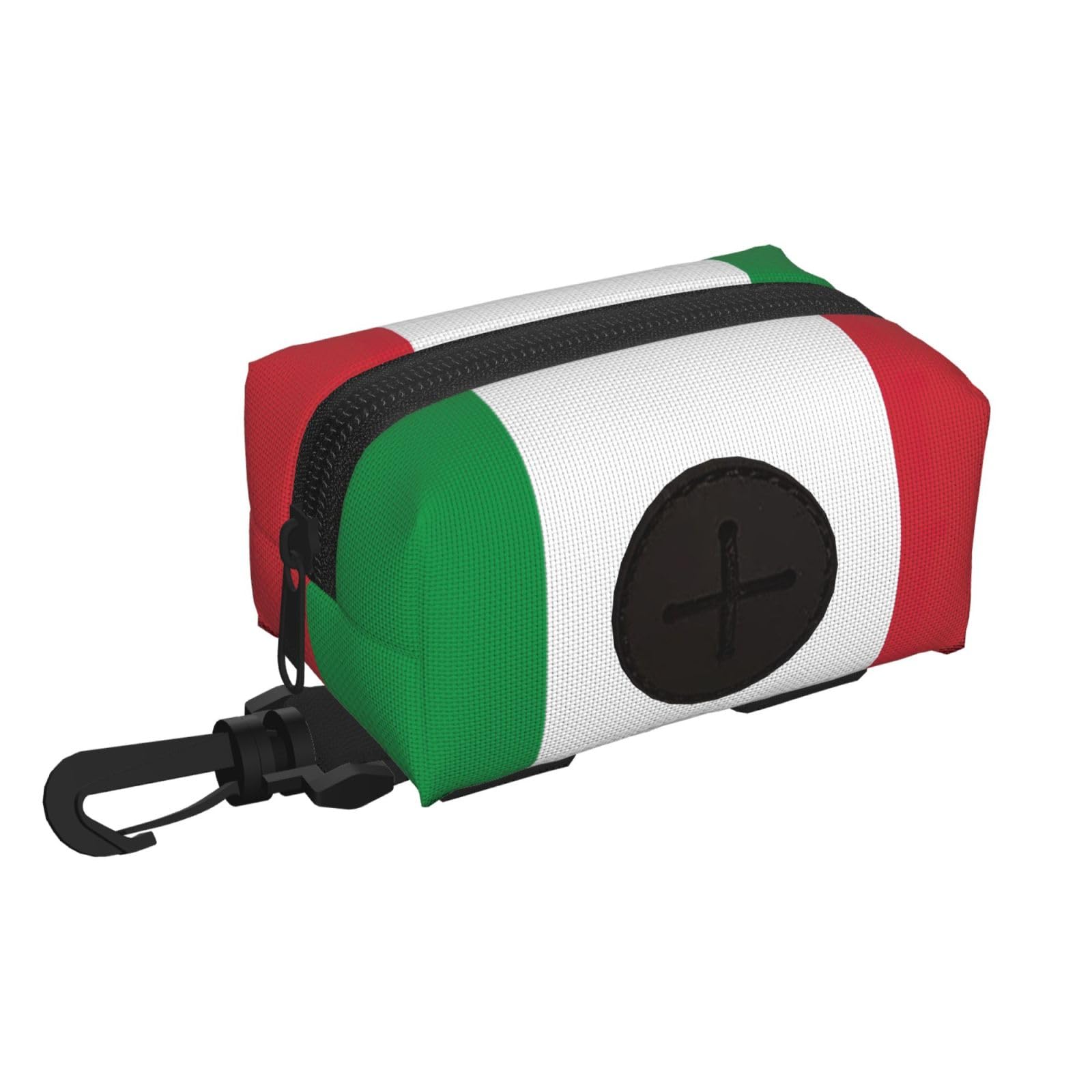 Gaxfjru Black Italian Flag Print Dog Poop Bag Holder For Leash Doggie Waste Bag Dispenser Soft Fabric Puppy Potty Carrier