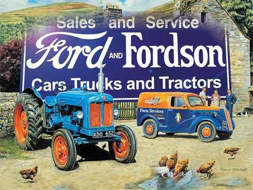 Ford and Fordson Farmyard Scene Large Metal Sign 16