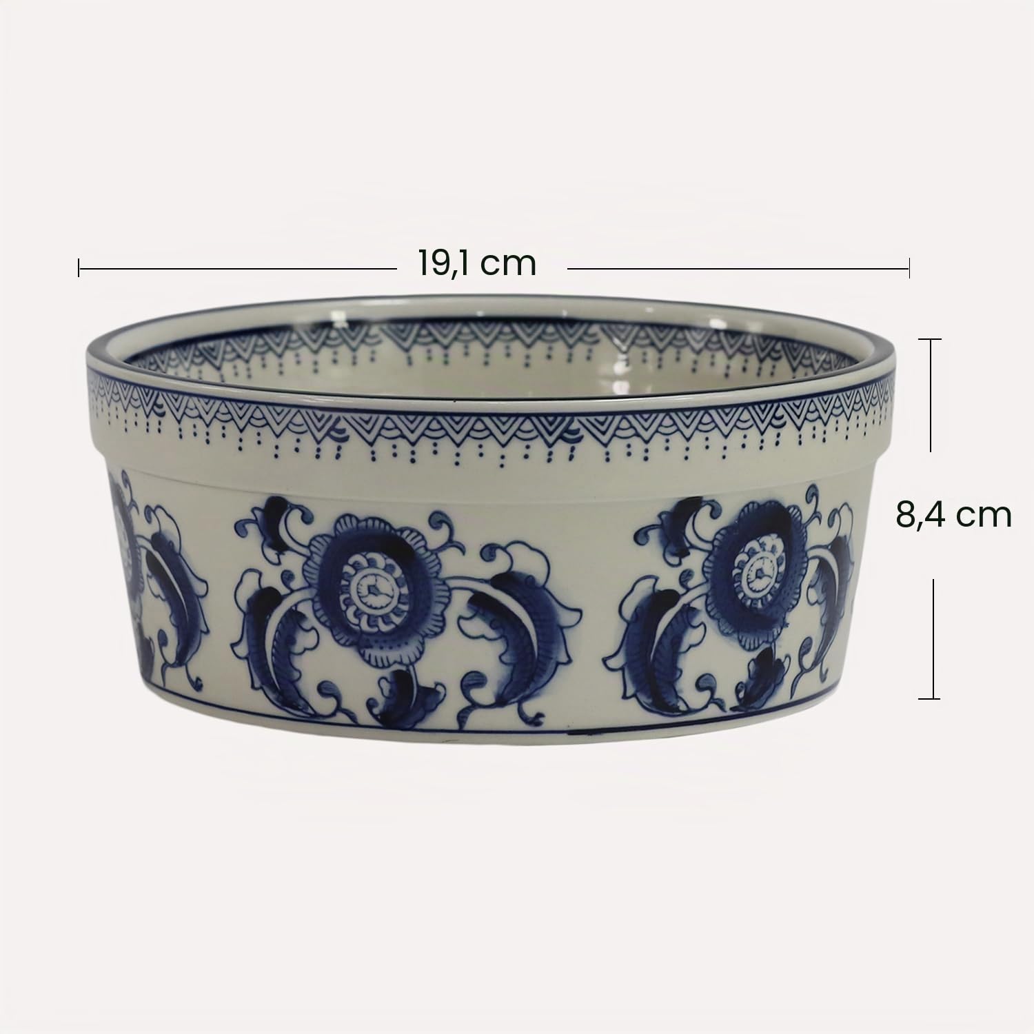 Futternapf für Hunde, handbemalt, Porzellan, groß, 1,3 l, rutschfest, schwere Keramik, für Nass- oder Trockenfutter und Wassernäpfe, schönes Geschenk, 19 cm, Blau / Weiß
