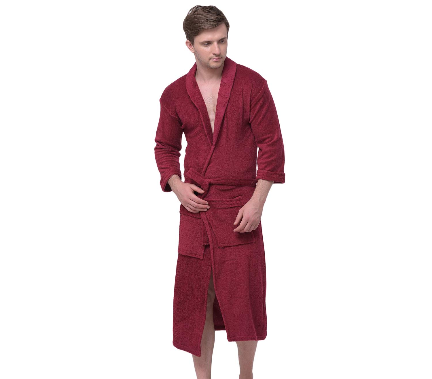 Comfortlooms Men's Bath Robe | Full Sleeve Cotton Comfortable and Durable Bathrobe - Suitable for Birthday/Anniversary/Diwali/Couple/wedding Gift | Maroon 1