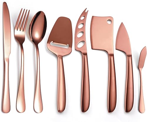 Miniatura 10 de Juego de 8 cuchillos de queso negro con cuchillo de comedor, tenedor, cuchara de acero inoxidable, multifuncional, utensilios de cocina, utensilios