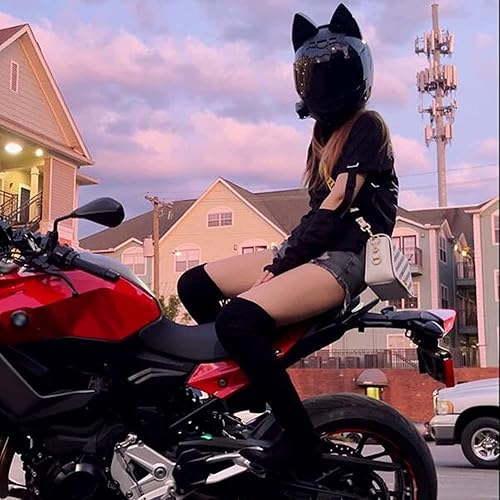Miniatura 6 de Casco de orejas de gato hermoso y fresco para motocicleta, casco de cara completa con Bluetooth, casco de bicicleta de calle, foto de gato, casco