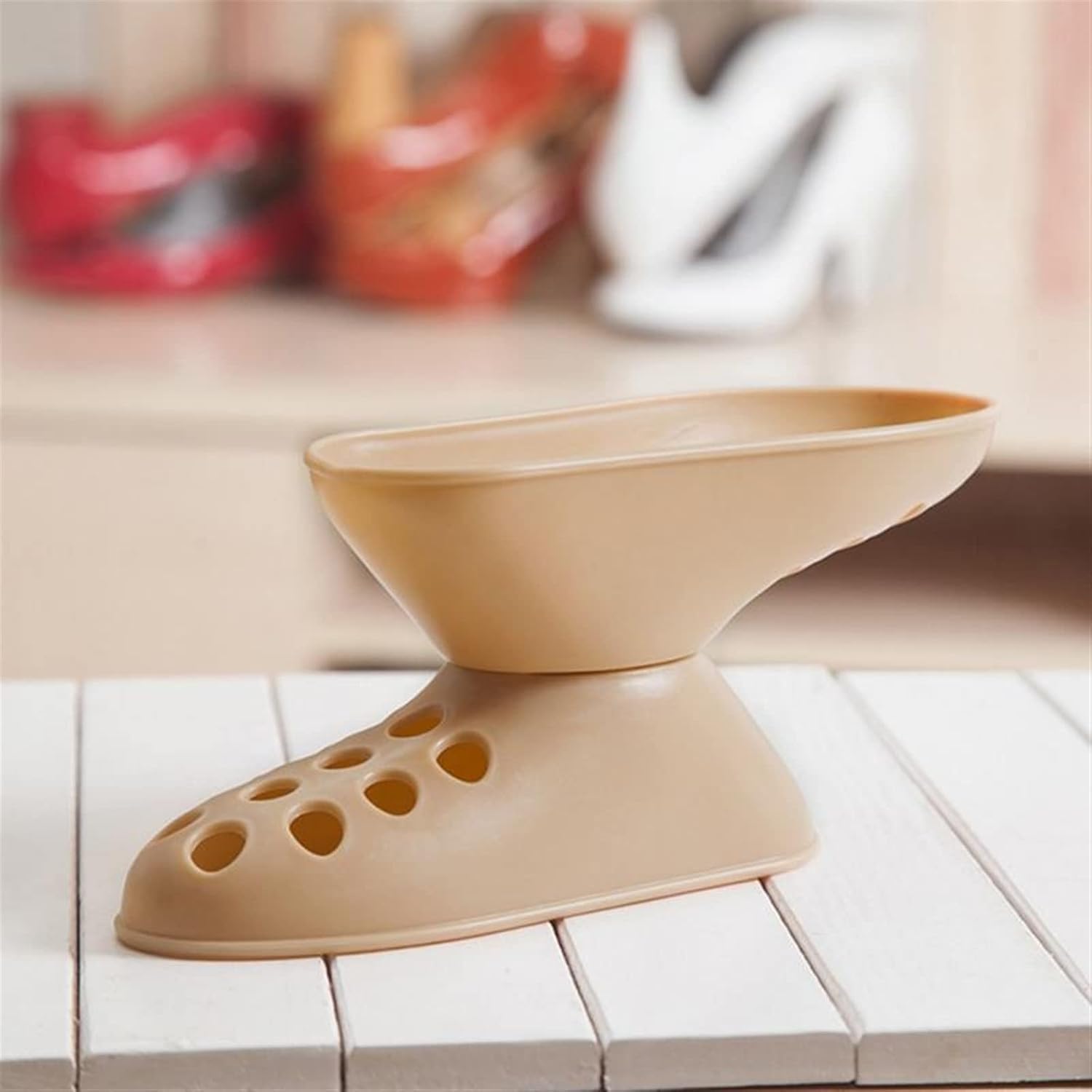 Shoe Slots, Shoe Holder Double Layer Rack Organizer Adjustable Storage Stand Shelf Support(02 Beige)