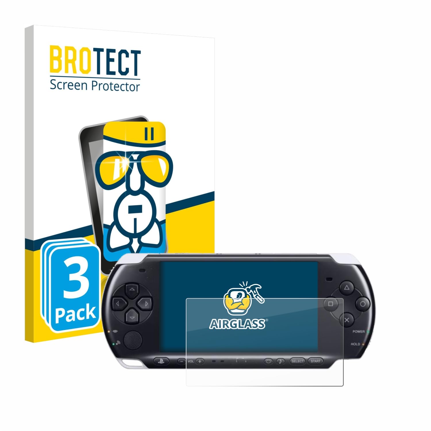 BROTECT Protector Pantalla Cristal para Sony PSP 3000 Protector Vidrio (3 Unidades) - [Dureza 9H, Anti-Arañazos]