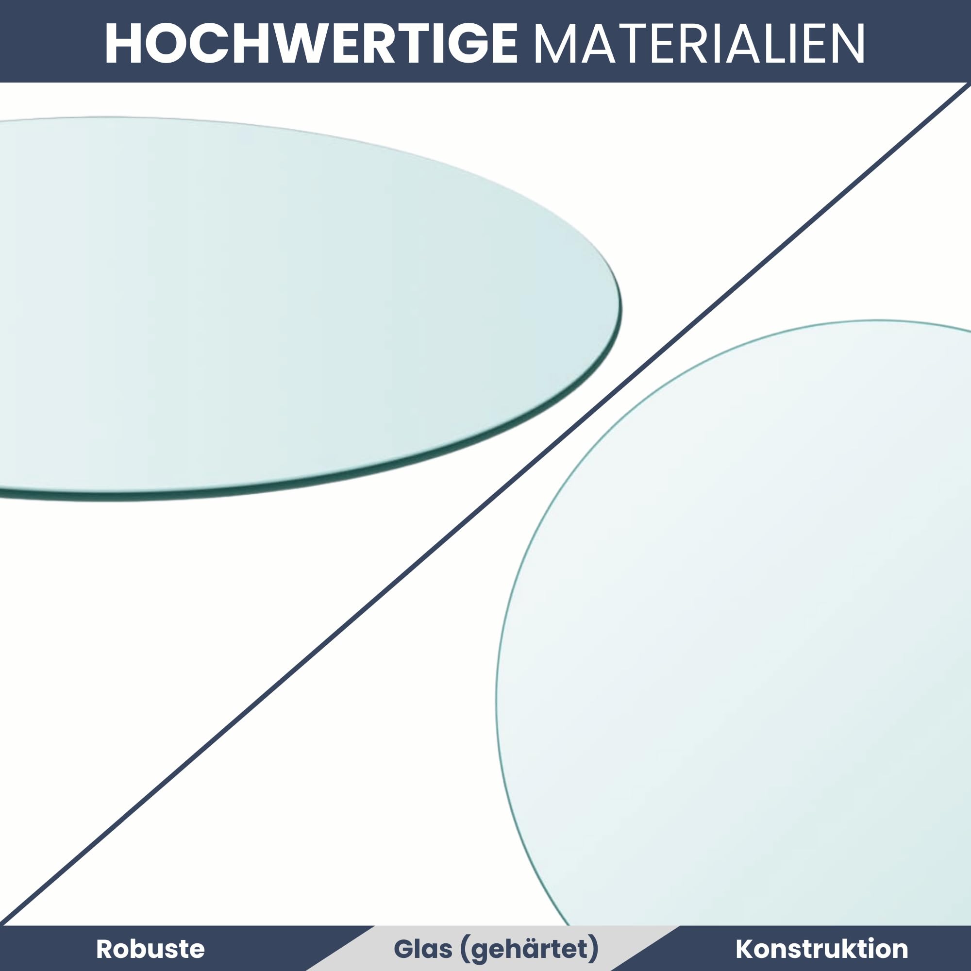 DELUKE® Tischplatte rund Ø 60 cm - Glas Gehärtet, 8 mm dick | Transparente Glasplatte rund, Ideal für DIY-Projekte, Glastische und als Kamin Glasplatte
