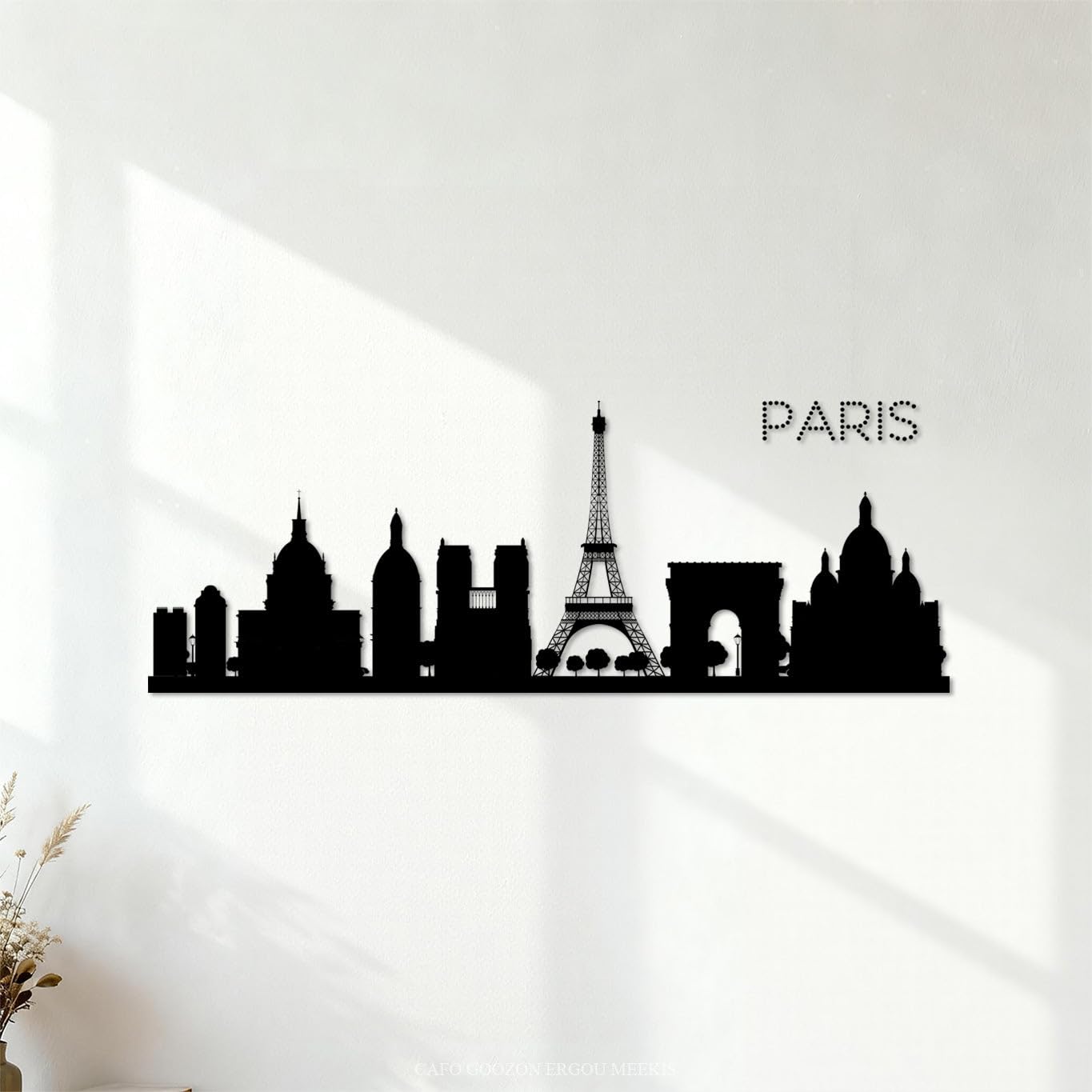 Ergou Stickerdecal-85234 Paris City Skyline And Silhouette With Reflections Fine Carving Decals 42X115.1cm Waterproof Black
