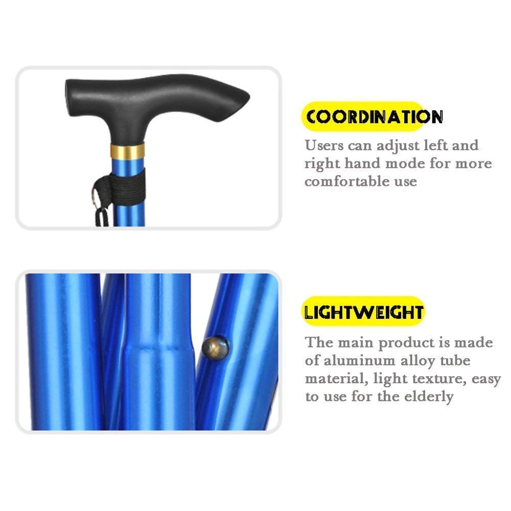 MObyat Andador para Ancianos,Bastón Plegable de aleación de Aluminio para Personas Mayores, Altura Ajustable, bastón para discapacitados, bastón Ciego, Negro, Azul, práctico