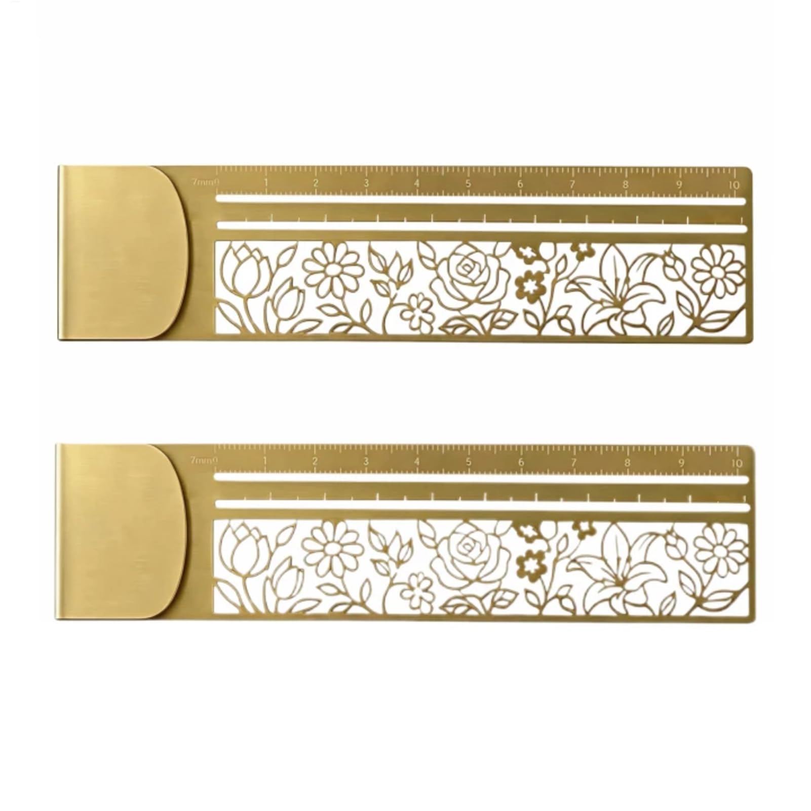 Brass Clip Ruler, 2PCS Cute Cat Ruler Stencils for Kids Adults (Flower)