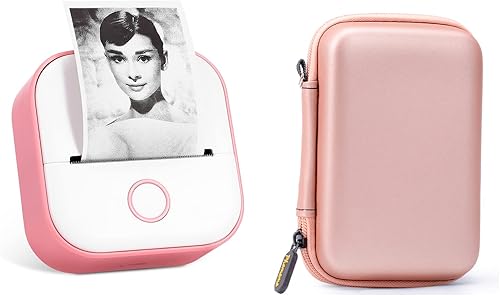 Memoking Impresora de pegatinas - Mini impresora térmica, máquina para hacer etiquetas T02, impresora portátil de bolsillo Bluetooth y funda, rosa