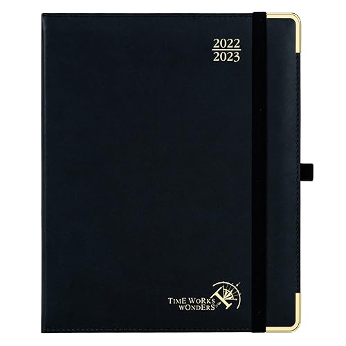 POPRUN Week to View Academic Diary 2022-2023 Vertical 26.5 x 21.5 cm - Mid Year Weekly Planner -16 Months Runs Sep'22 to Dec'23 with Times, Vegan Leather Hardback, FSC® -certified Paper, Black