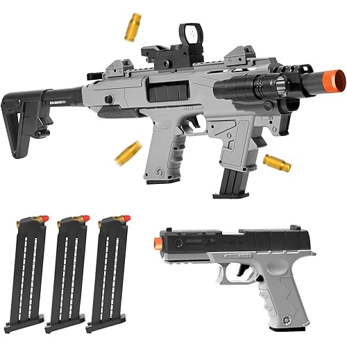 Soft Bullet Toy Gun Blaster, Realistic Toy Dart Hand Gun Soft Bullet Pistol Foam Shell ejecting Blasters with 3Clips, Gifts for Boys Girls Adults Age 8+