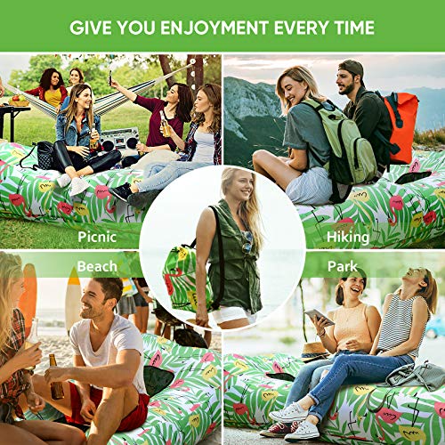 Myuilor Lounger Chair Air Sofa Couch Inflatable Hammock Ergonomic Beach Bed Waterproof Anti-Air Leaking for Camping Hiking Travel Beach Picnic Lakeside, No Pump Required (Green)
