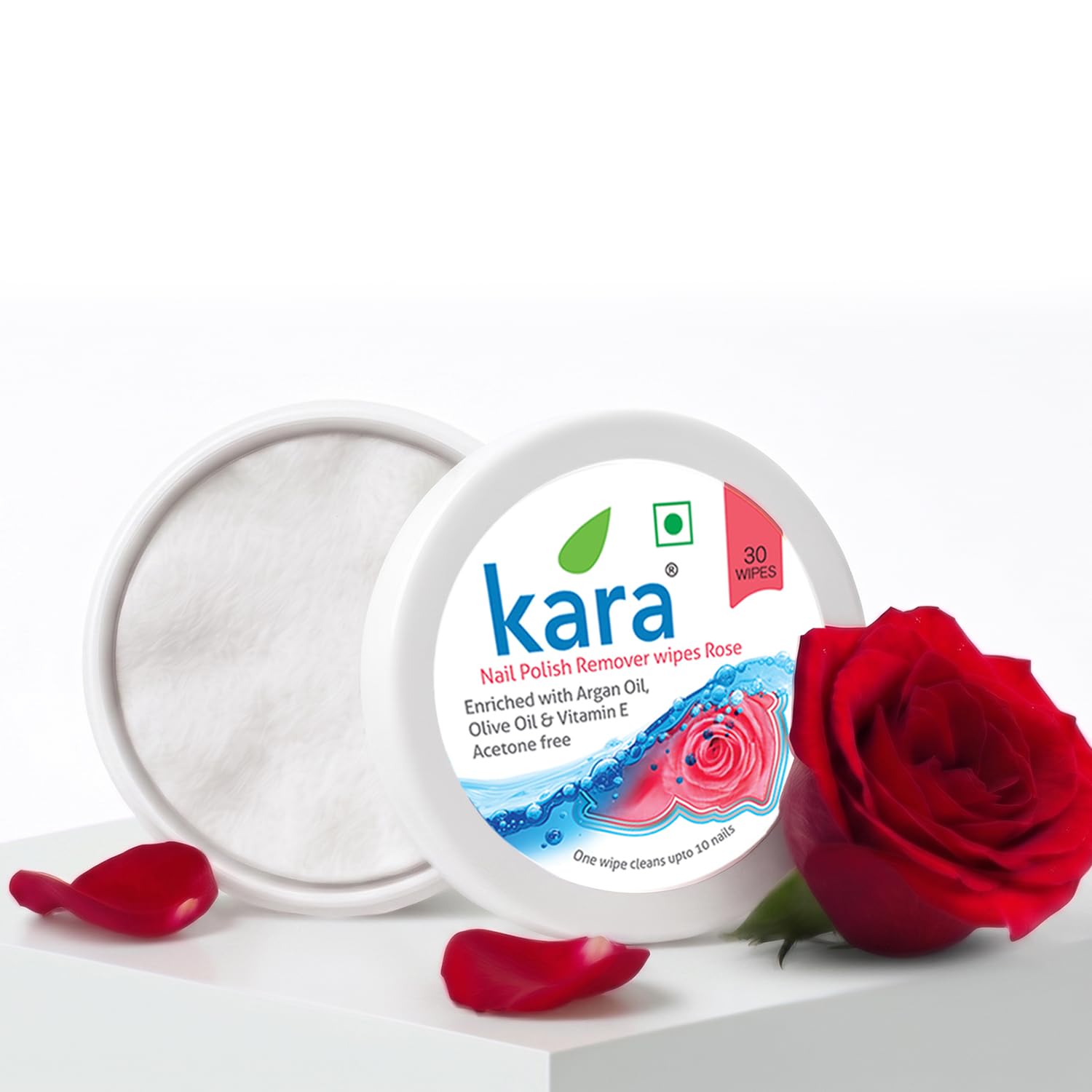 Kara Acetone Free Nail Polish Remover Wipes | 30 Soft Pre-Soaked Wipes | Enriched with Vitamin E, Almond & Olive Oil | One Wipe Cleans Up to 10 Nails | Rich and Elegant Rose Fragrance nail wipes-image-19