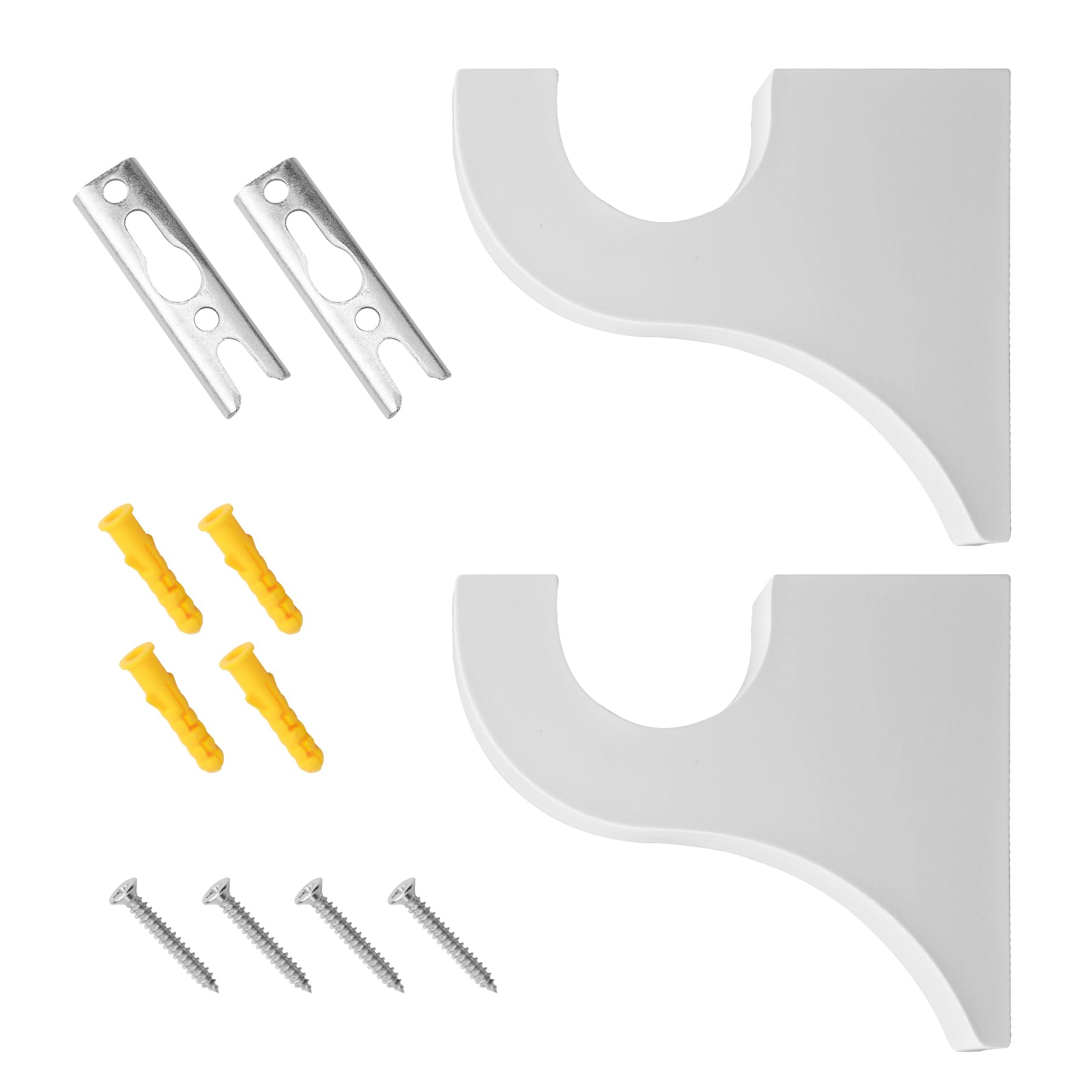 2 Pack White Wooden Curtain Rod Brackets for 2" Pole