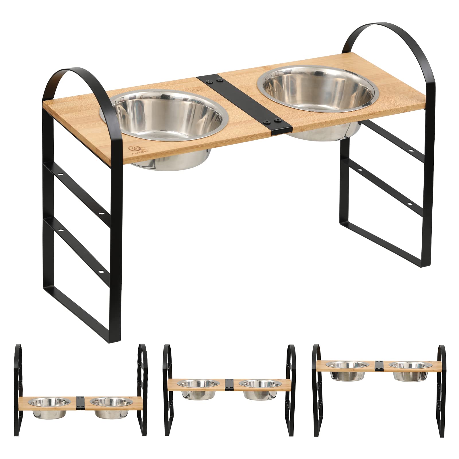 Alpeir Elevated Dog Bowls for Large Dogs, Raised Dog Bowl Stand with 2 Bowls, Adjustable Pet Food Water Bowl, Original