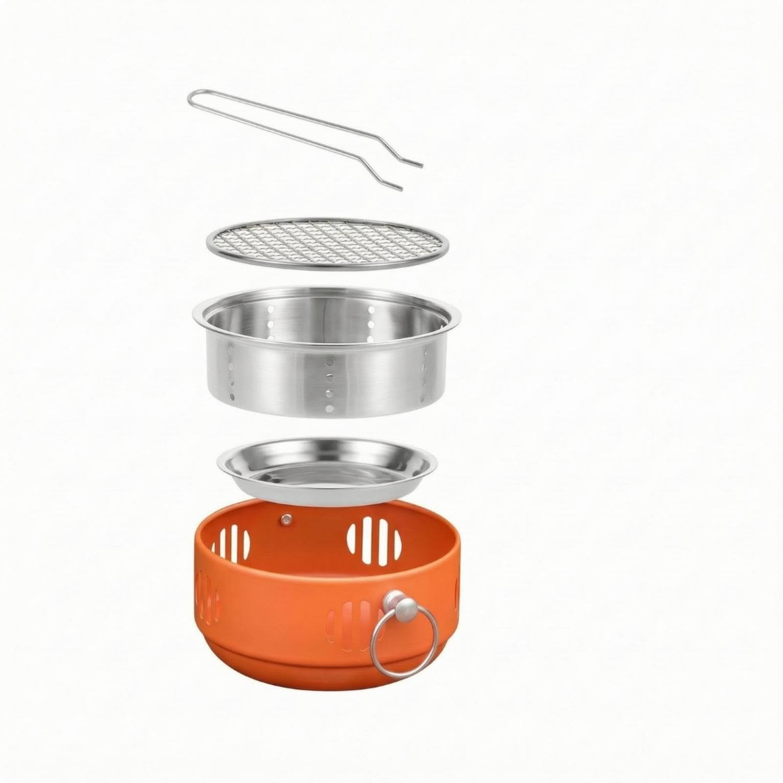 Small Round Briquette Grill Ash Pan Stainless Steel Briquette Grill Handle Outdoor Cooker Orange-image-31