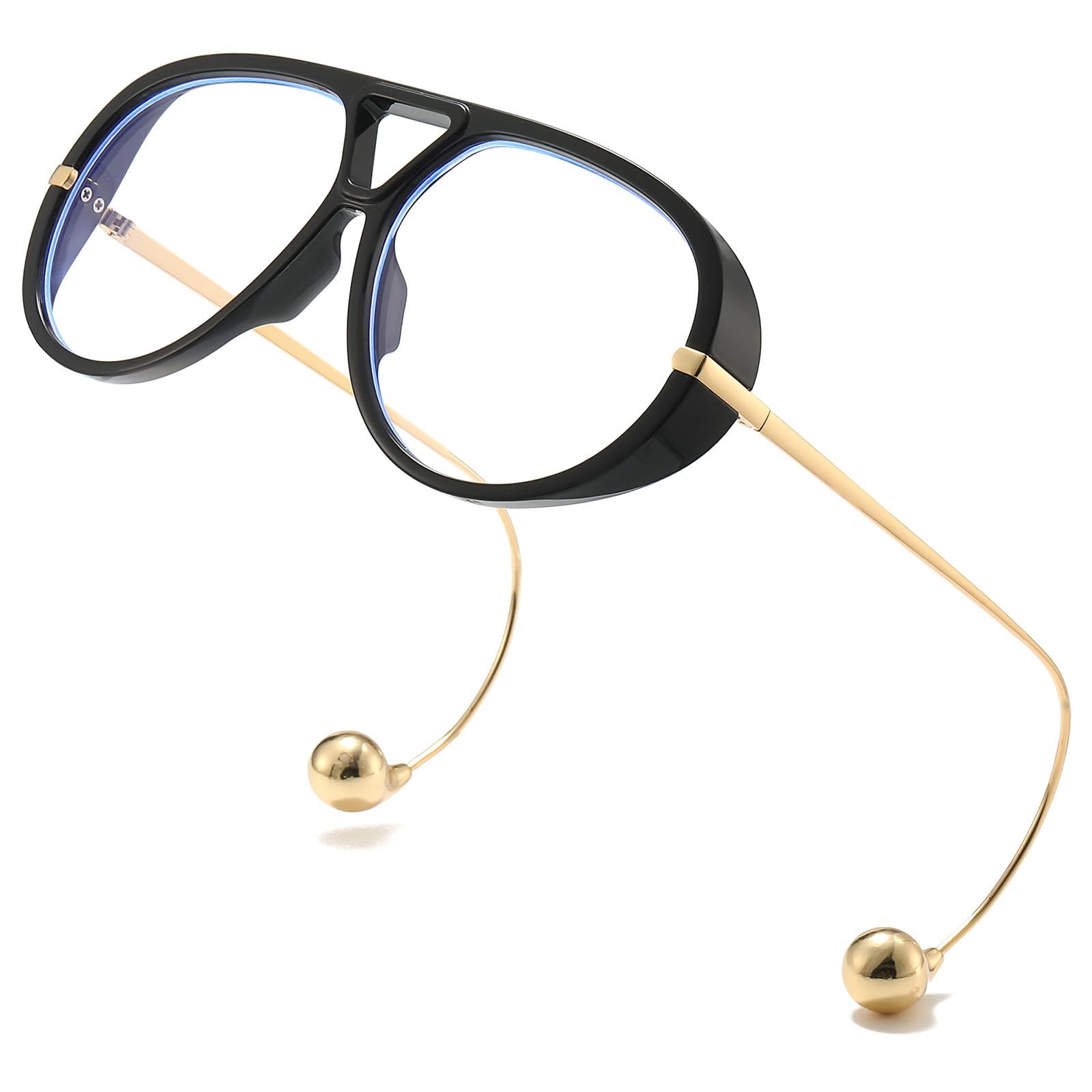 SODQW Oversized Aviator Blue Light Blocking Glasses Women with Earring Trendy Large Big Double Bridge Designer Eyewear