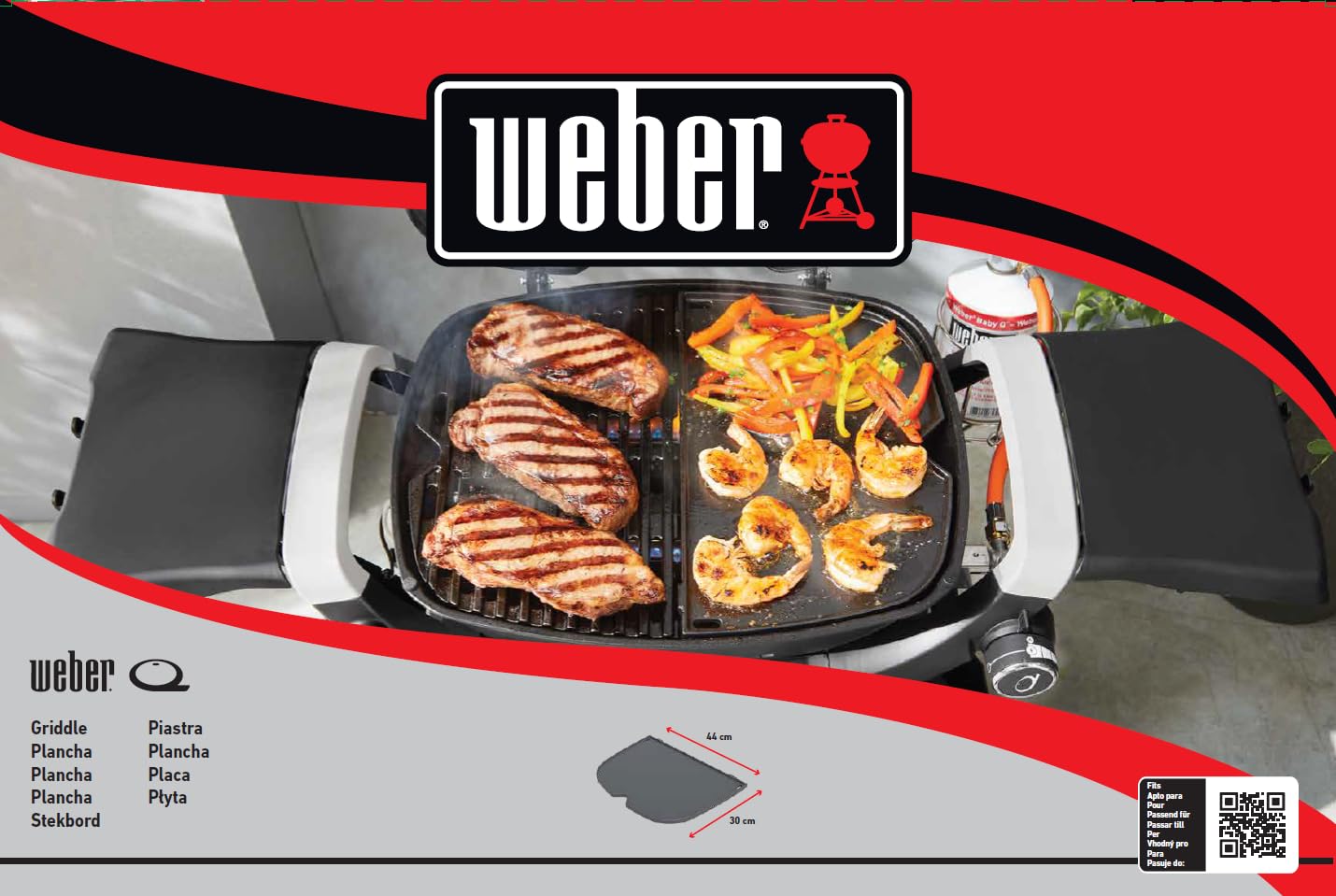 Weber Plancha für Q1000N - Q1200N Serie - Gusseisenplatte für gleichmäßige Bratergebnisse und vielseitiges Grillen – Schwarz (3400863)