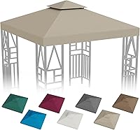 Vista 12 de Toldo de repuesto para cenador de 10 x 10 pies, refugio al aire libre para parte superior más pequeña, cubierta de dosel de doble nivel (beige)