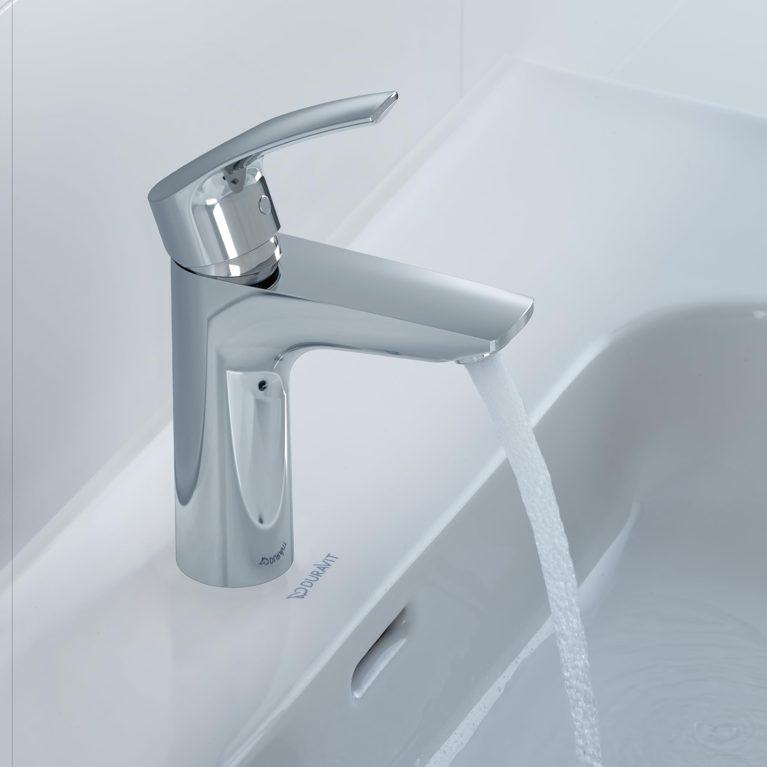 Duravit DuraVelez wassersparende Waschtischarmaturen, Größe M (Auslauf Höhe 106 mm), energiesparende Waschbecken Armatur (FreshStart), Wasserhahn Bad mit Zugstangen Ablaufgarnitur, Chrom