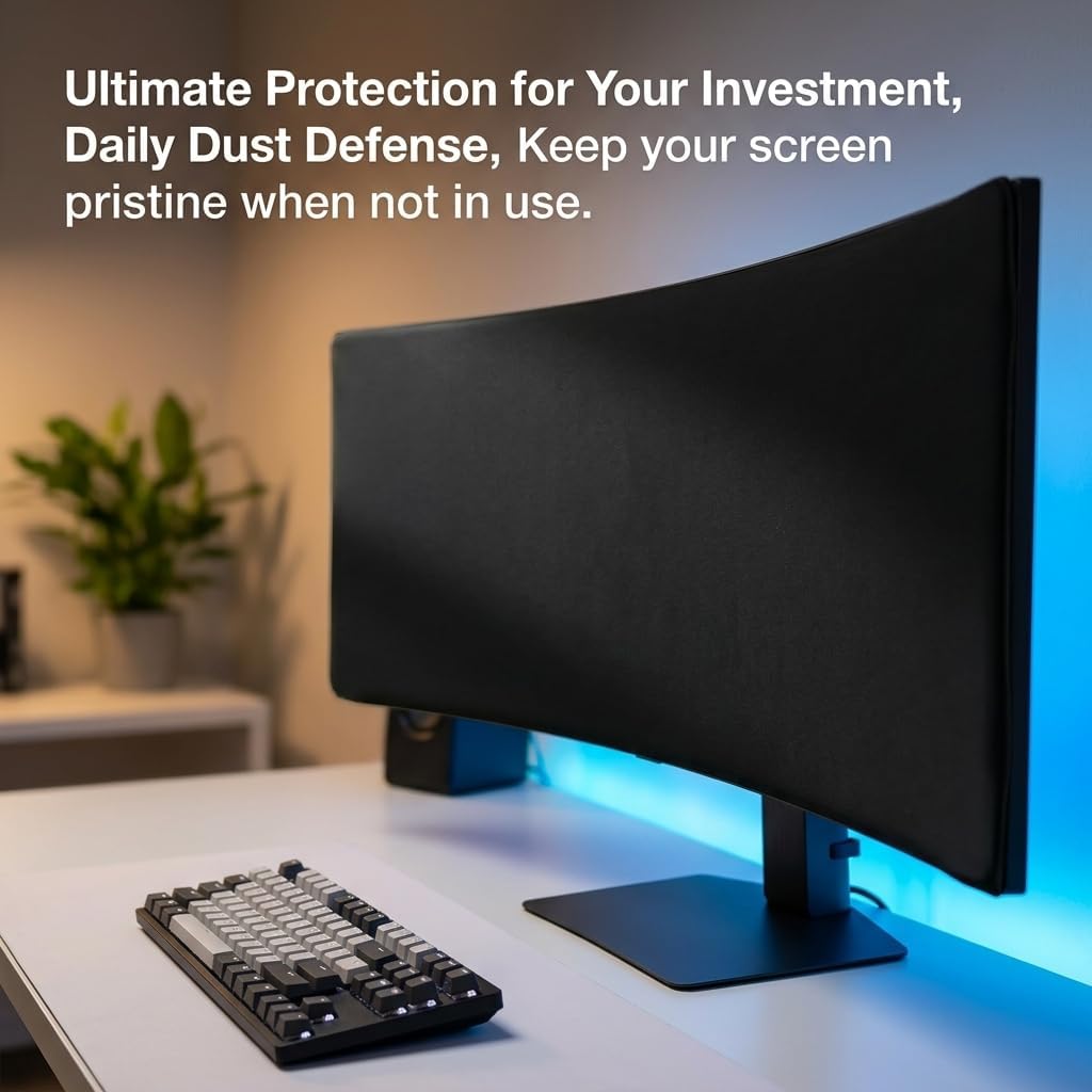 Custom Screen Protector Cover for Samsung 49" Odyssey G9 / G95C / Neo G9 / OLED G9 Gaming Monitor, 1.5mm Thick Neoprene Dust Cover, Snug Fit with Elastic Cord & Back Velcro Straps, Black