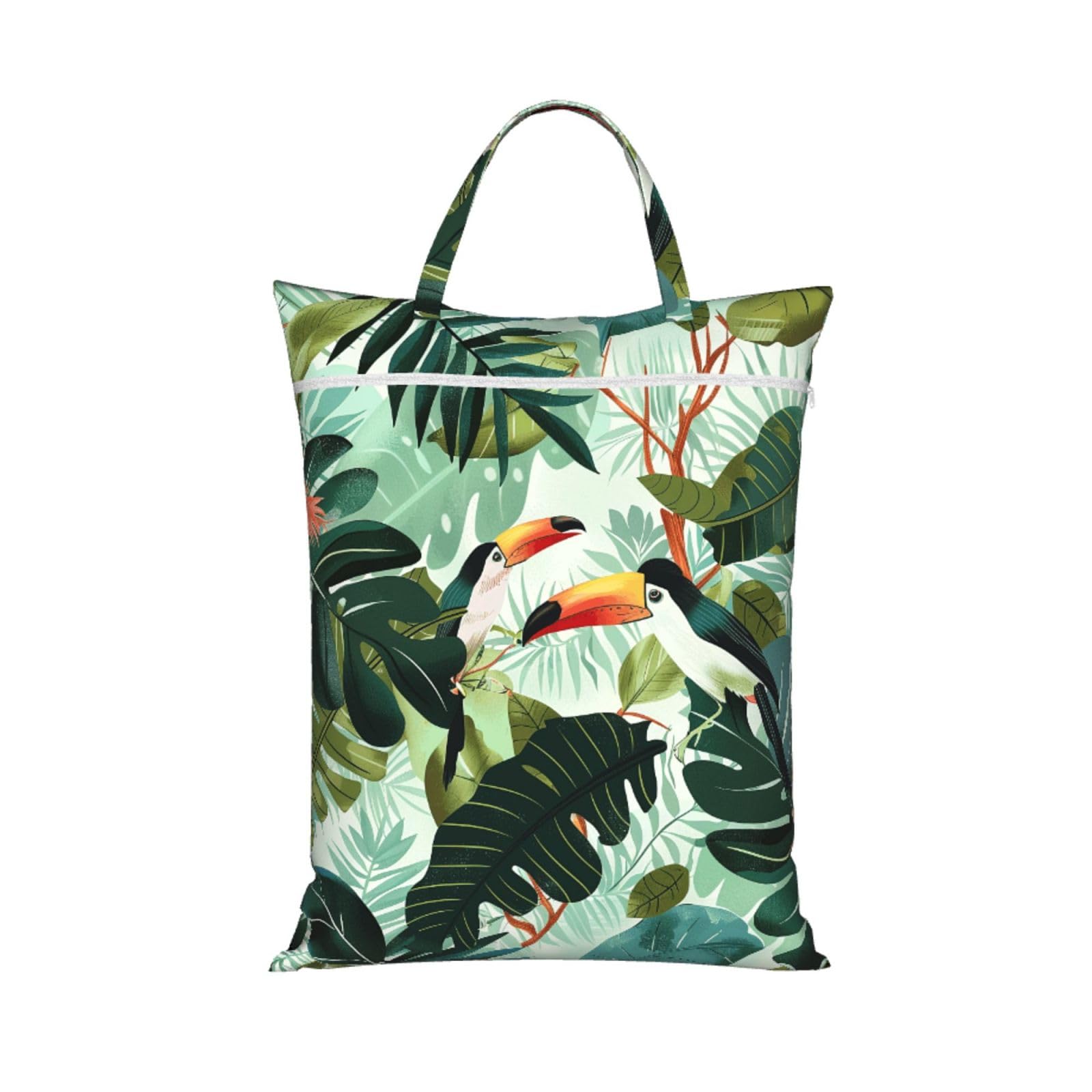 Large Travel Laundry Bags,Tropical Leaves Bird Print with Handle Foldable Laundry Bag for Holidays Gym Swimming and Family Trips, 1Pcs