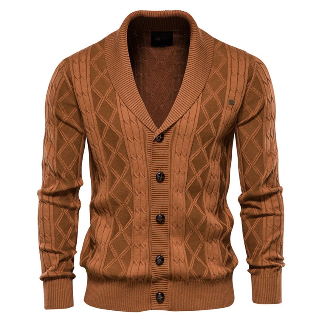 Vogrtcc Suéter de punto de algodón de manga larga con cuello en V para hombre, suéter engrosado, chaqueta de punto de moda, abrigo de un solo pecho, Nax168 Negro, L