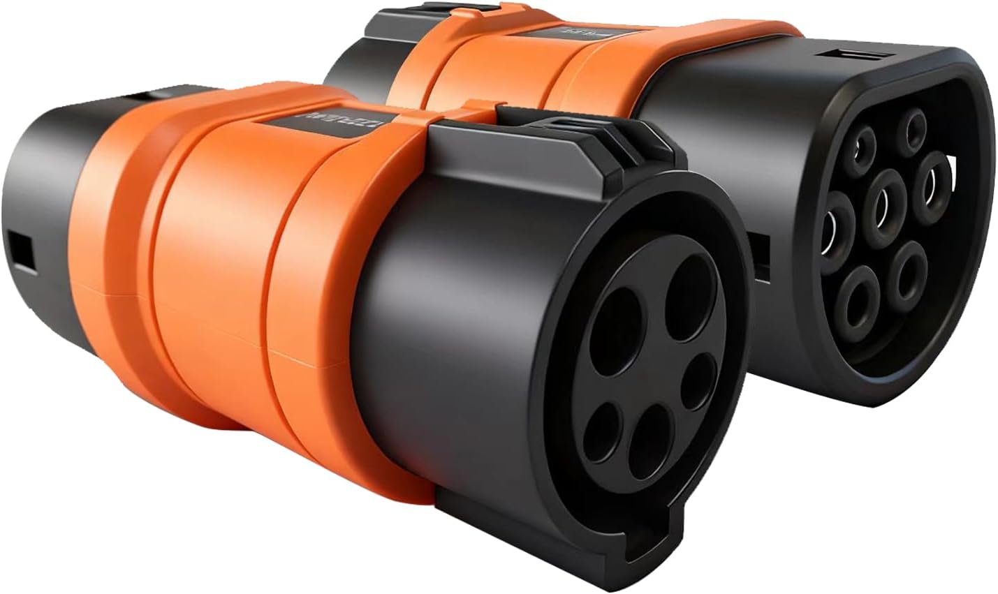 Type 1 to Type 2 EV Charger Adapter | Converts SAE J1772 to IEC 62196 | Electric Vehicle Charging Connector (Orange)