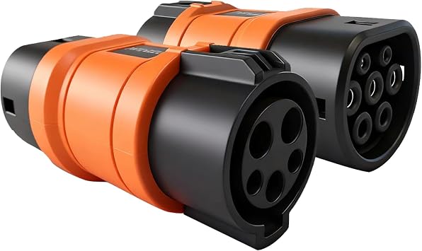 Type 1 to Type 2 EV Charger Adapter | Converts SAE J1772 to IEC 62196 | Electric Vehicle Charging Connector Orange
