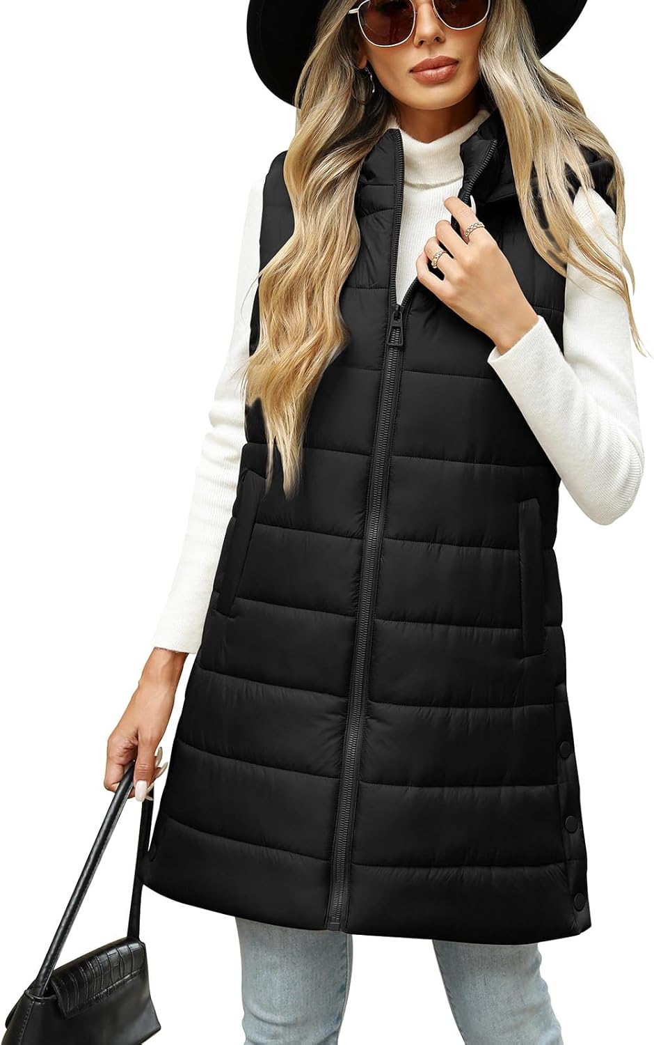 Yusongirl Puffer Vest for Women Long Hooded Lightweight Puffy Jacket Warm Sleeveless Fall Winter down Coat Outerwear - Image 9