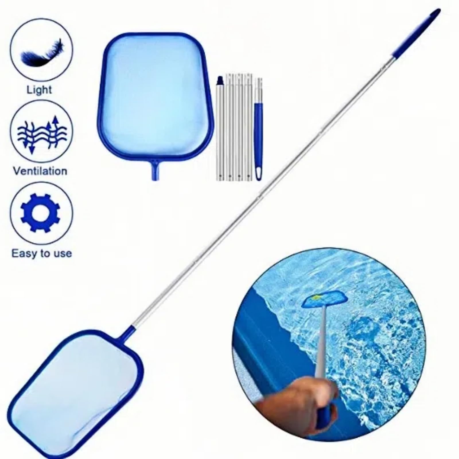 Retino Piscina - Retino per Piscina 120CM Rete a Maglia Fine per Foglie con Asta Telescopica in Alluminio per Pulizia Piscina Spa Stagni e Acquari da Foglie e Detriti