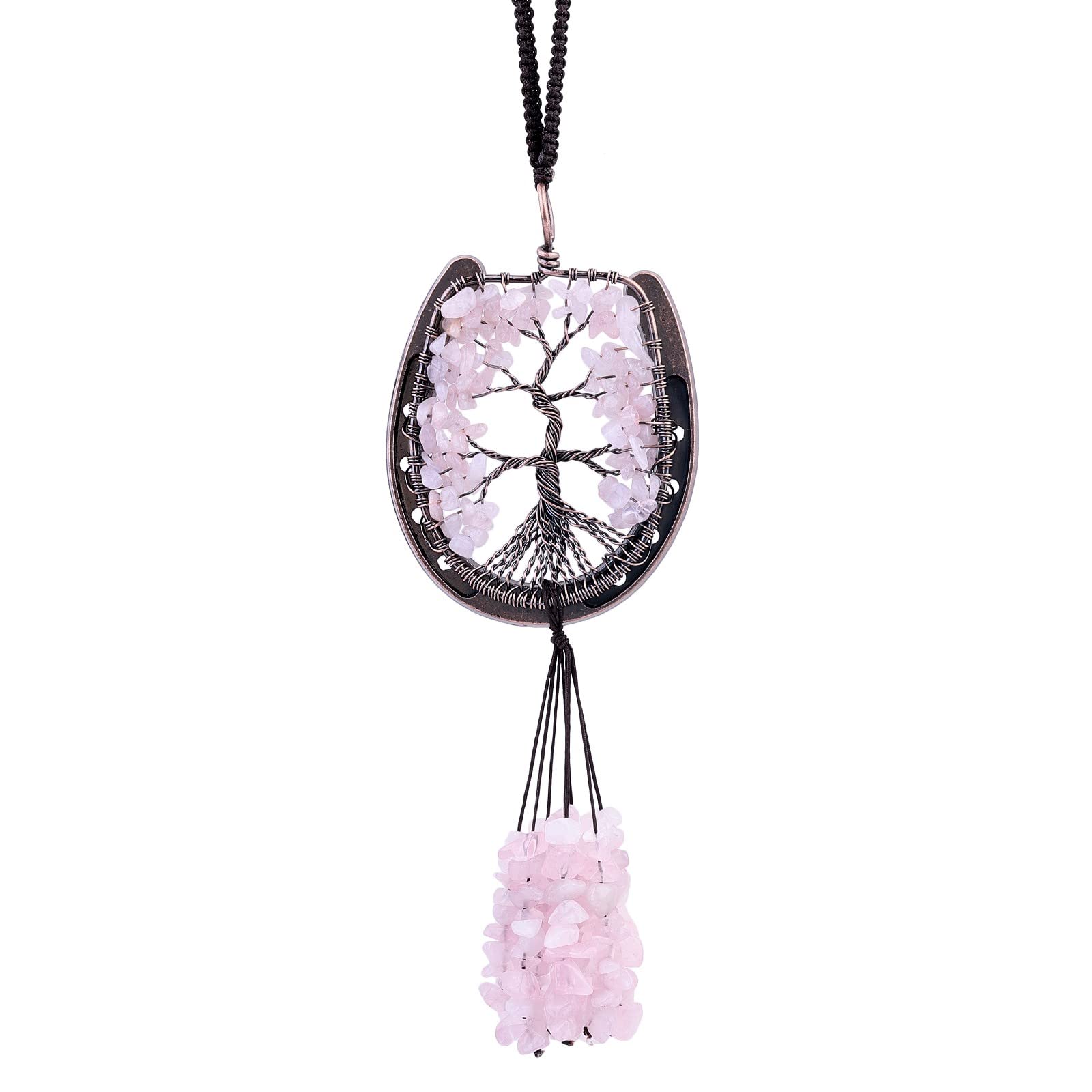 Arbre à cheval fait à la main en quartz rose pour suspendre