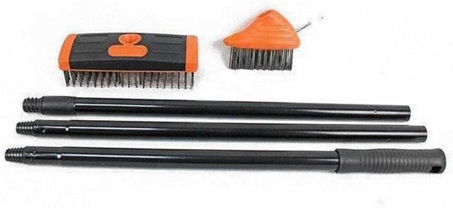 Gardening Brush 3 in 1 Outdoor Cleaning Brush with Triangular Crevice Head and Metal Hook Steel Wire and Iron Construction Long Handle for Suitable