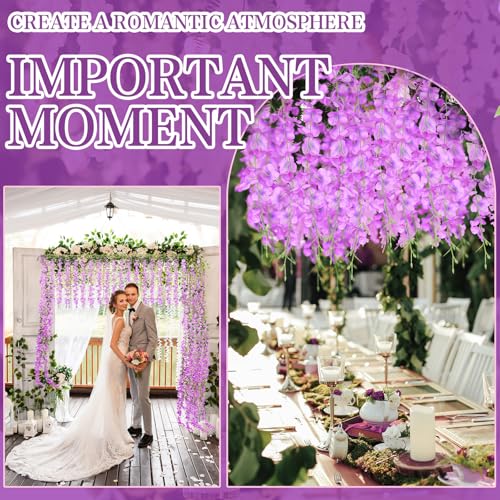 HLAONU 75 Branches Wisteria Hanging Flowers,5Pcs Total 30ft Purple Wisteria Artificial Flowers Garland Vine Silk Hanging Flowers for Wedding Party Arch Ceremony Garden Home Backdrop Decor by HLAONU - Used condition - Image 9