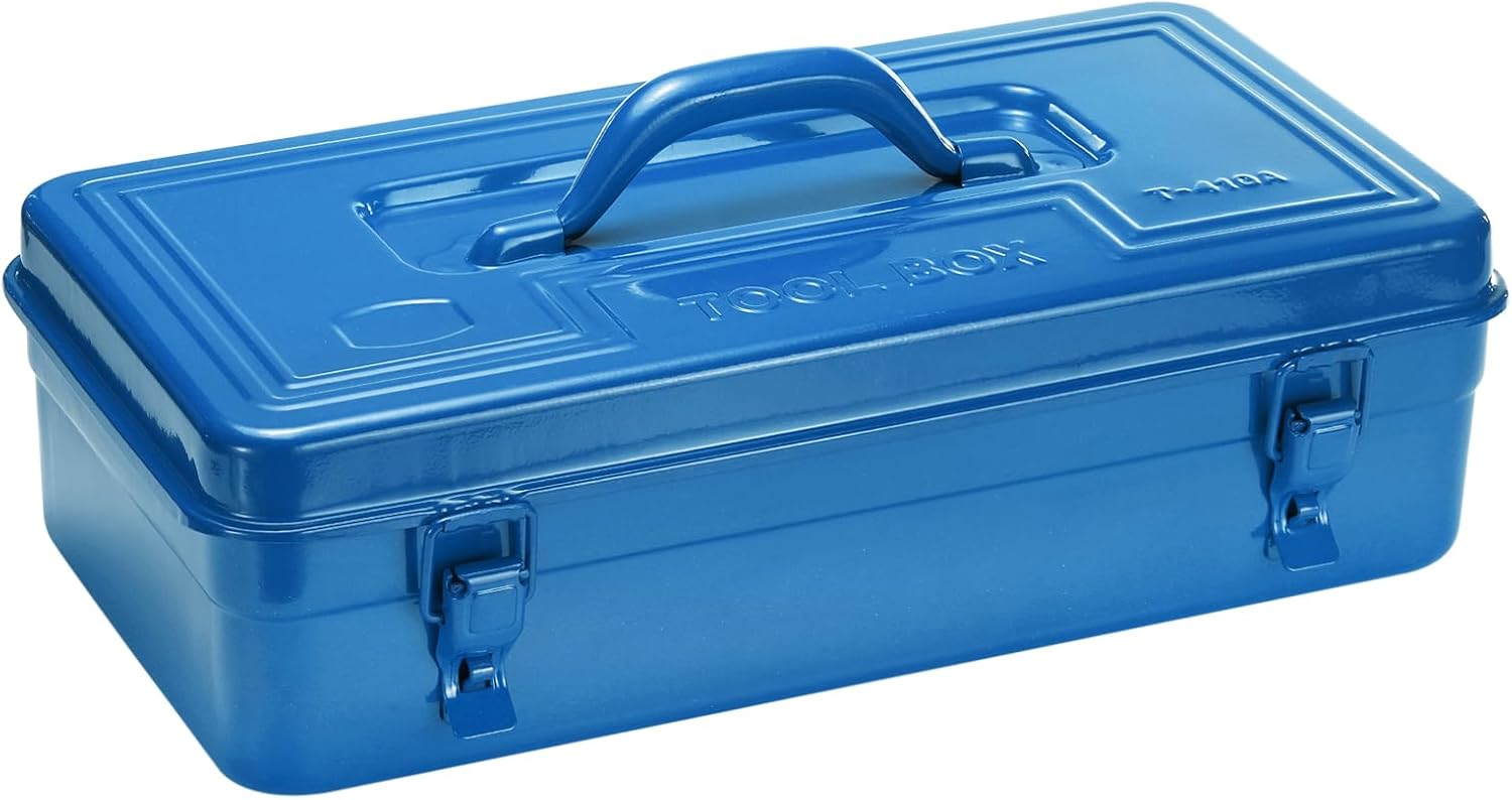 HARFINGTON Portable Steel Tool Box, 15.9" x 8.0" x 3.5" with Handle Double Metal Latch Trunk Tool Storage Box Metal Organizer Mountain Toolbox for Garage Warehouse Workshop Household, Blue