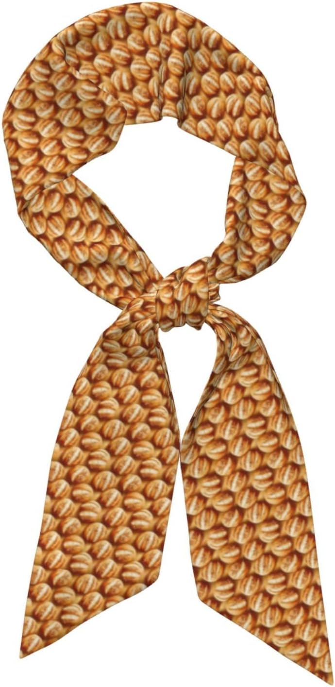 Realistic Bread Novelty Funny Head Hair Scarf For Women Purse Neck Bag Skinny Silk Satin Scarf For Handbags