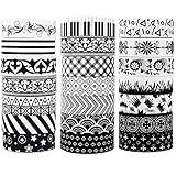 JPSOR Washi Tape Set, 5mm Wide Decorative Masking Adhesive Tape Four Season Paper Tape, Great for DIY, Craft, Gift, Scrapbook-Decorative, Multi-Purpose(48 Rolls) (Black&White)