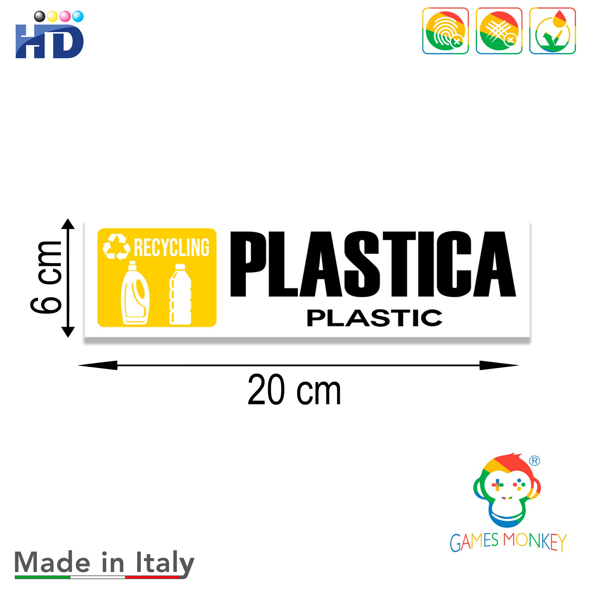 GamesMonkey®, Recycling Stickers for Recycling Garbage V1, Washable Waterproof Illustrated, Italian English - Image 2