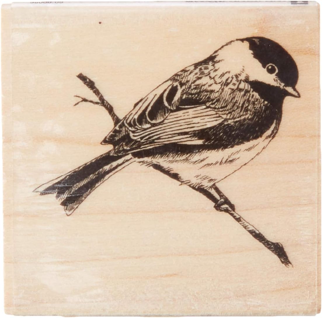 Inkadinkado Chickadee on a Branch Wood Stamp, 2'' W x 2'' L
