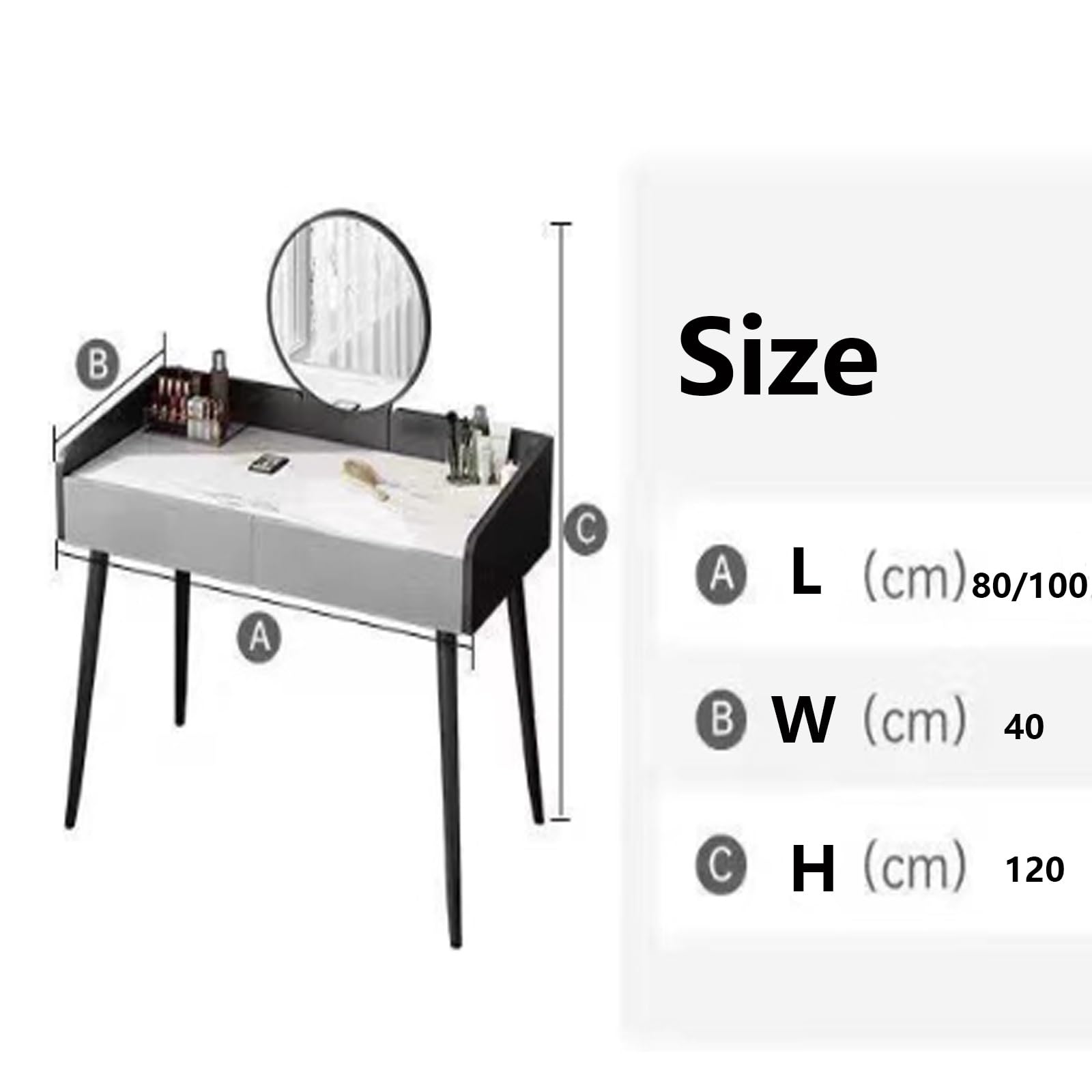 Kosmetyczka Z Lustrem, Toaletka Z 2 Szufladami Nowoczesna Sypialnia Toaletki Stylowy Zestaw Toaletek Dla Kobiet Dziewcząt, 3 Tryby Oświetlenia (Color : B, Size : 80 * 40 * 120CM)